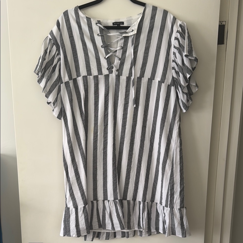 Striped Ruffle Sleeve Dress